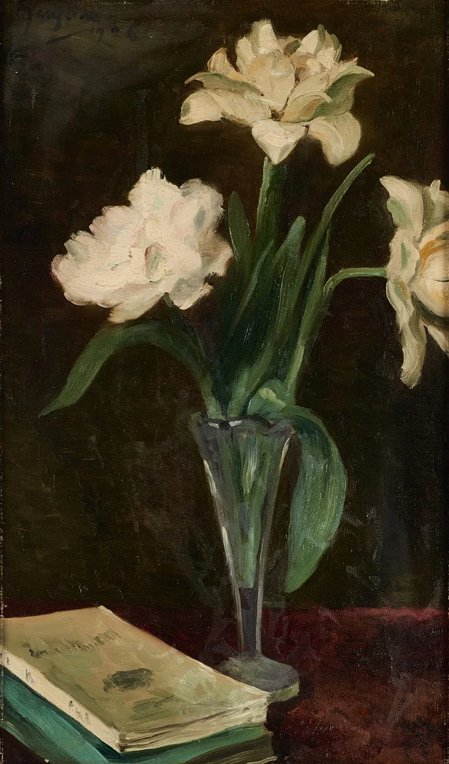 KNUT JANSON (Sverige, 1882-1966), Tulpaner med bok, signerad och daterad 1926, olja på duk. — Paintings — Crafoord Auktioner Stockholm