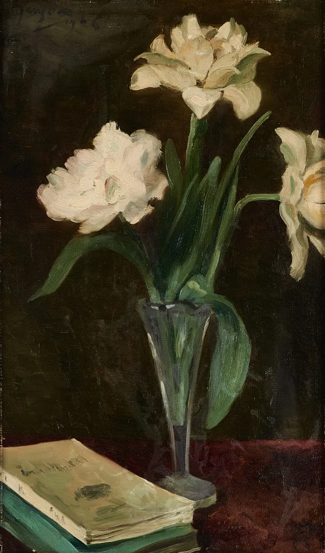 KNUT JANSON (Sverige, 1882-1966), Tulpaner med bok, signerad och daterad 1926, olja på duk.