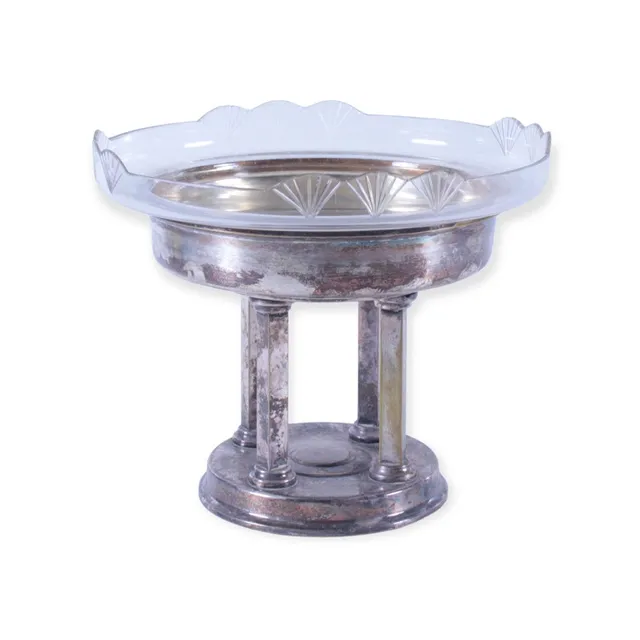 UPPSATSSKÅL, nysilver och glas, 1900-talets första hälft.