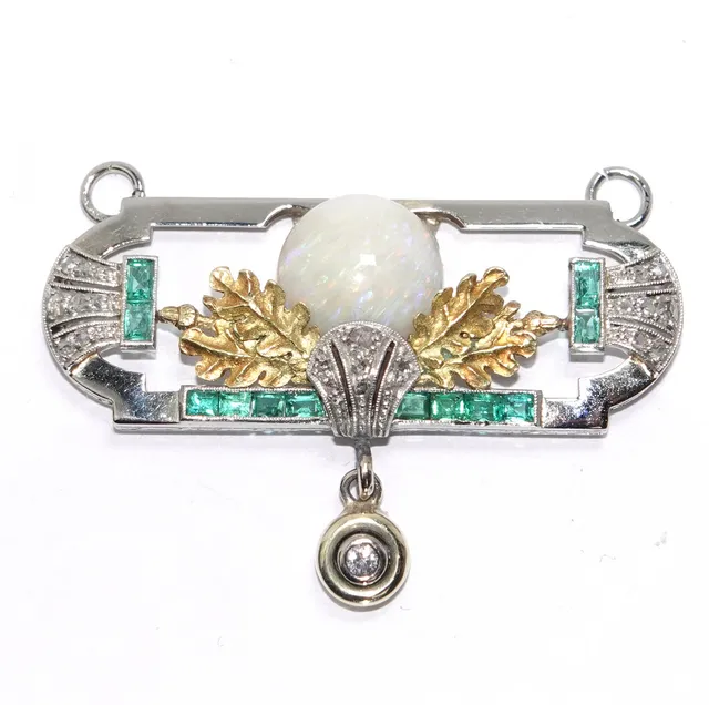 Anhänger 750 und 585 Gold Antik Diamant 0,55ct. Opal Smaragd.