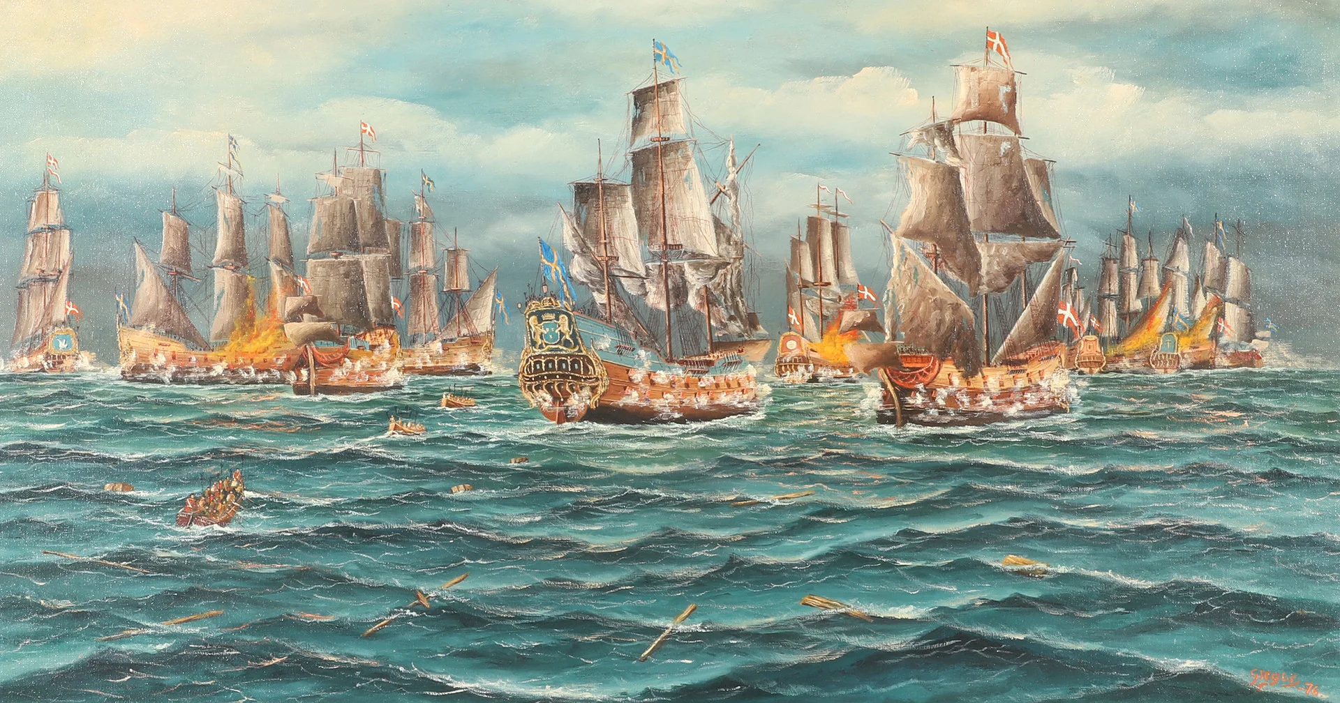 GREGOR HELLBERG. Sjöslag, olja på duk, signerad Gregor. — Paintings — Helsingborgs Auktionskammare
