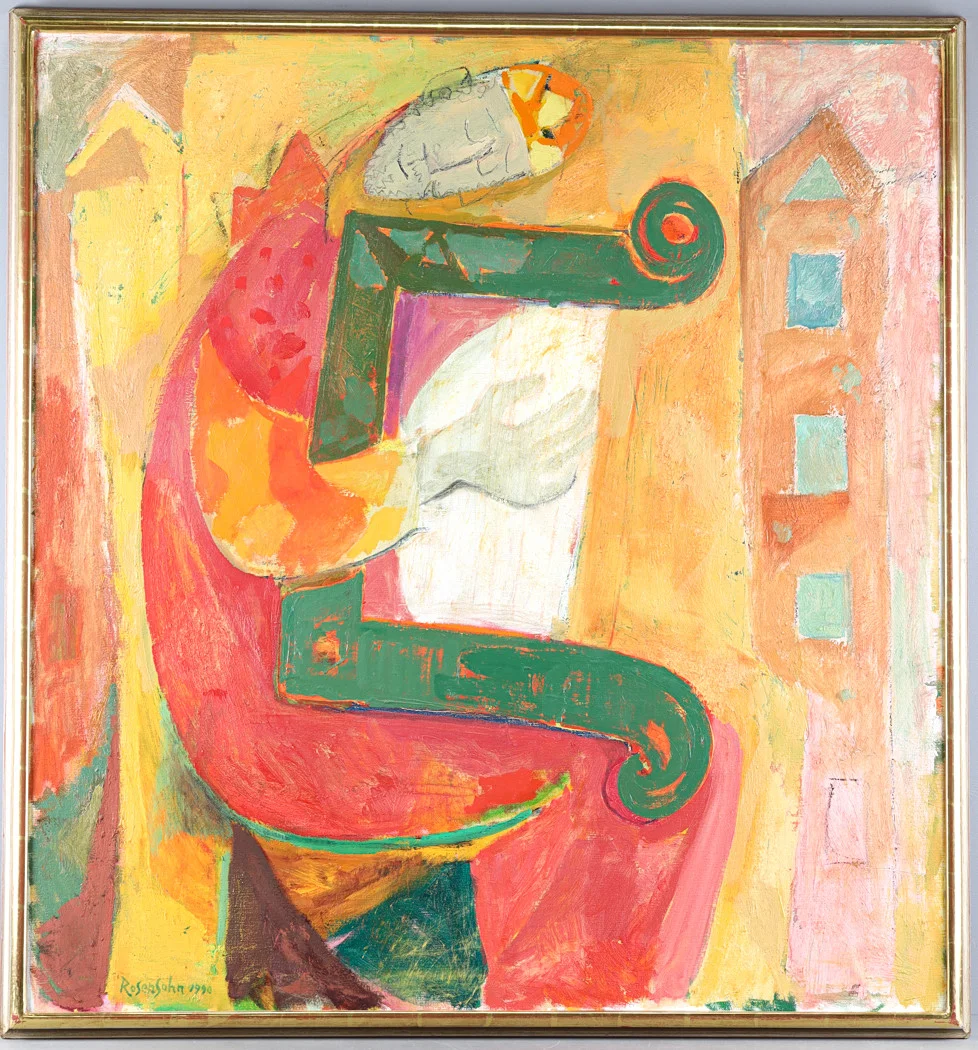 LENNART ROSENSOHN. Rabbi med harpa, olja på duk. — Paintings — Stockholms Auktionsverk Helsingborg