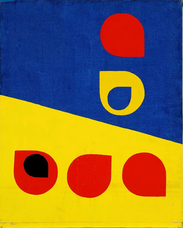 “Deling med farver”, 2000. Signed, titled and dated on the reverse. Oil on canvas. 93×73 cm. Unframed.