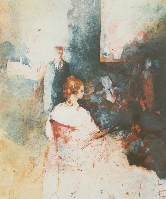 LARS EJE LARSSON. Färglitografi, figurscen, signerad, numrerad 315/320.