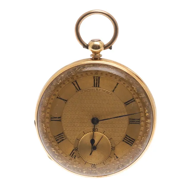 AN 18CT GOLD OPEN POCKET WATCH BY MOULINIE, GENEVE.