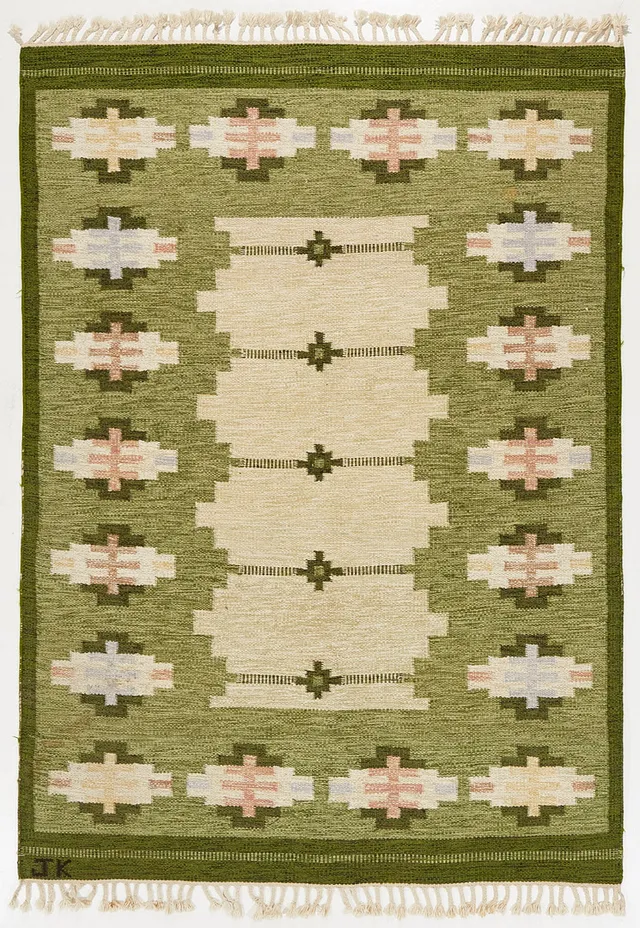 KARIN JÖNSSON. Matta, röllakan, signerad, ca 237x169 cm.
