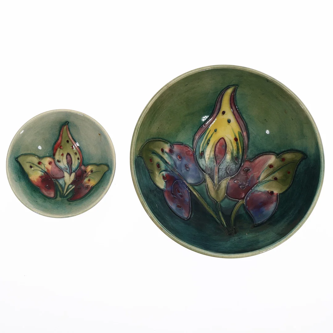 2 WALTER MOORCROFT 'ARUM LILY' PATTERN BOWLS. — European — Young's Auctions
