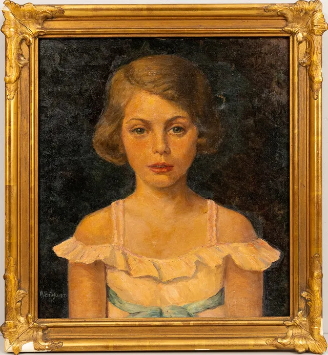 A BRÜCKNER. Olja på duk, Porträtt av flicka, signerad, 1931.