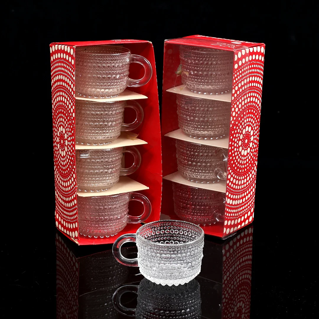 OIVA TOIKKA. Glöggmuggar, 9 st, "Kastehelmi", Iittala, Finland. — Utility glass — Auktionshuset Thelin & Johansson