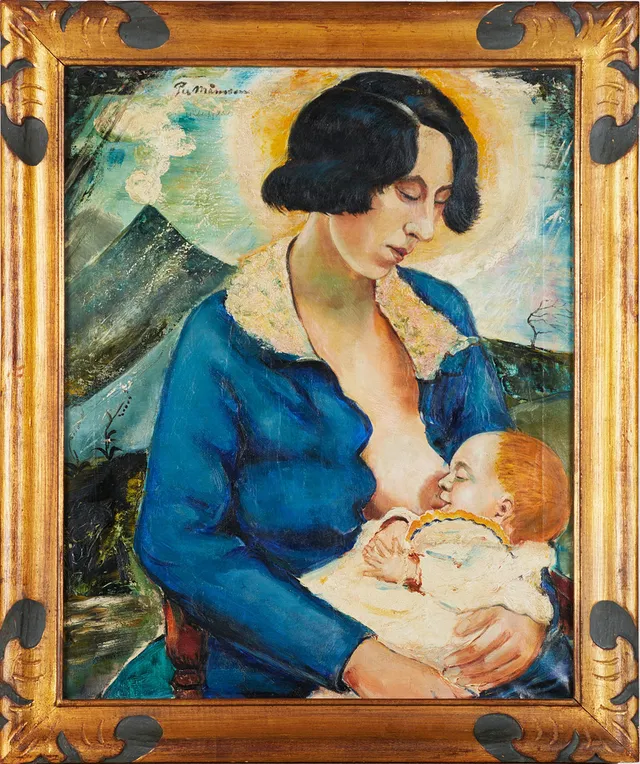 PER MÅNSSON (1896-1949). Ammande kvinna, Häklefjäll, olja på duk, 68 x 54 cm.