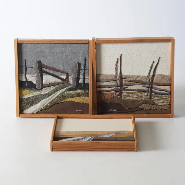 ANITA HEDIN. textil, triptyk, "Vägen Över Slätten", signerad.