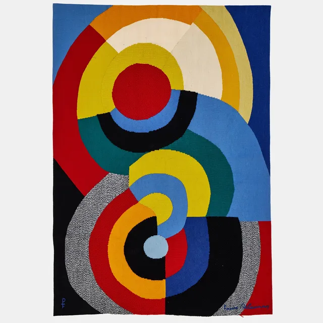 SONIA DELAUNAY. ''Rencontre'', vävd tapet, Pinton Frères, Tapisserie D'Aubusson, Frankrike.