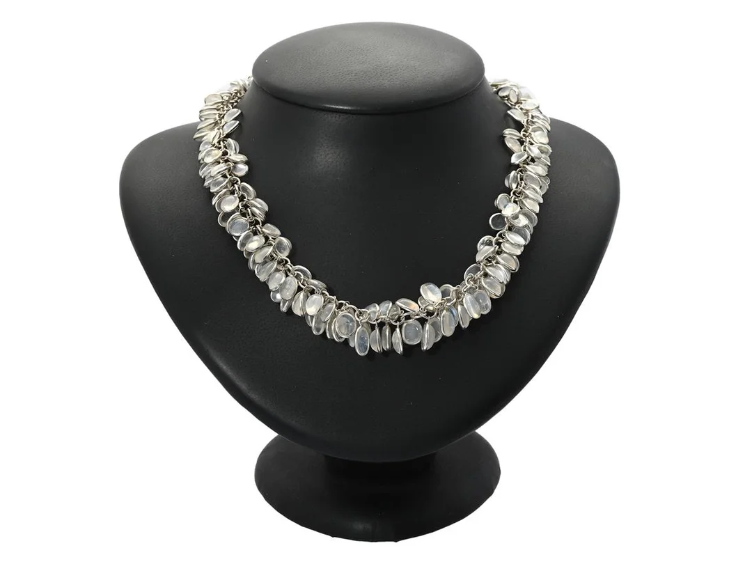 COLLIER, silver, månsten, längd 42-52 cm, vikt 50,1 g. — Smycken/Collier — Kaplans