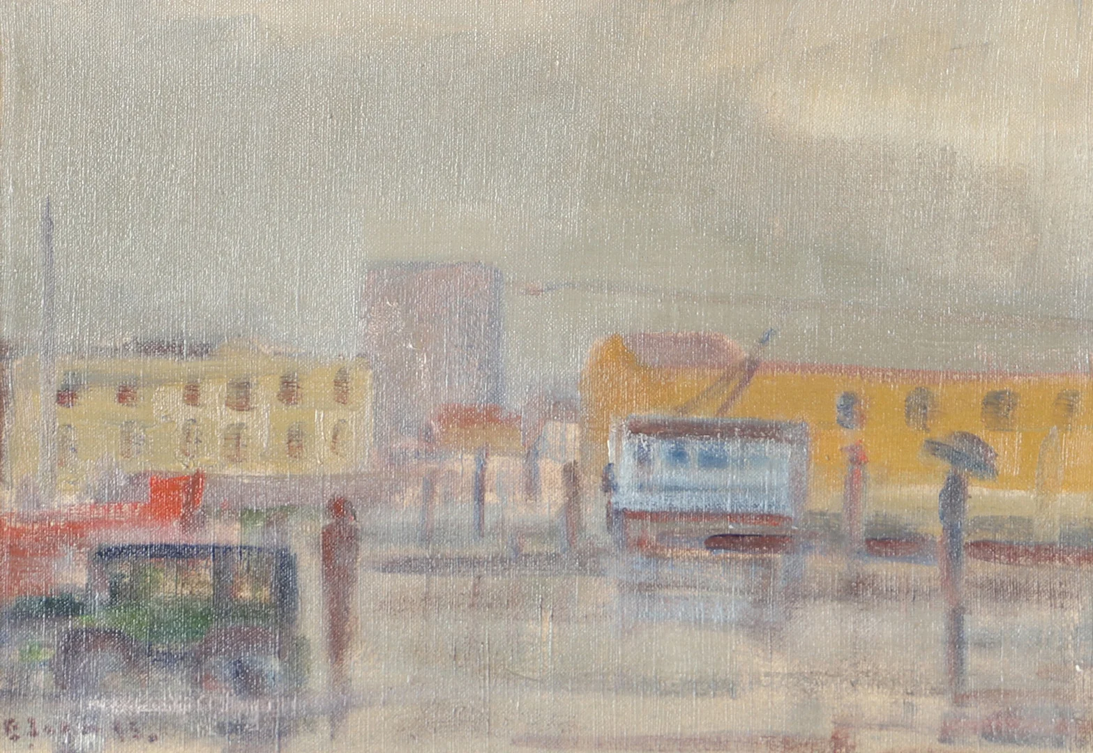 ERIK JEAN. Hamnen Helsingborg, olja på duk, signerad E. Jean. — Paintings — Helsingborgs Auktionskammare