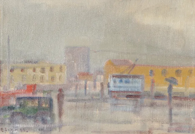 ERIK JEAN. Hamnen Helsingborg, olja på duk, signerad E. Jean.