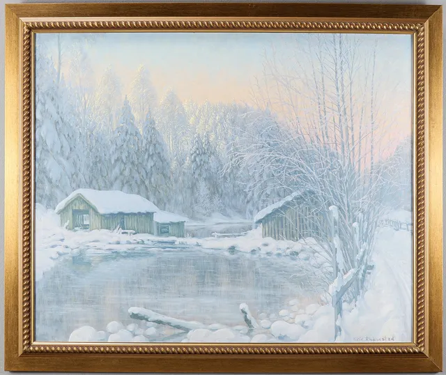 ERIC RHÖNNSTAD. Vinterlandskap med vattendrag.