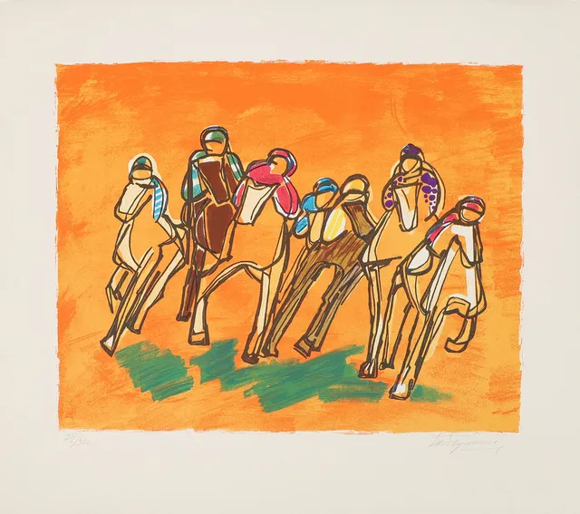 LARS GYNNING, färglitografi. "Galopp". Numrerad 271/360 samt signerad.