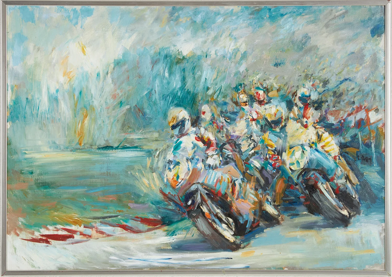 LEIF AHNLUND (FÖDD 1949). "Första kurvan", olja på duk, signerad LA89. — Paintings — Stockholms Auktionsverk Magasin 5