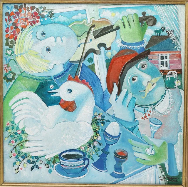 ANITA PAULSSON. "Frukostägget", olja på duk, signerad, daterad - 1984.