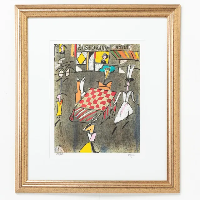 MADELEINE PYK. Färglitografi, "Ristorante", signerad & numrerad 193/250.