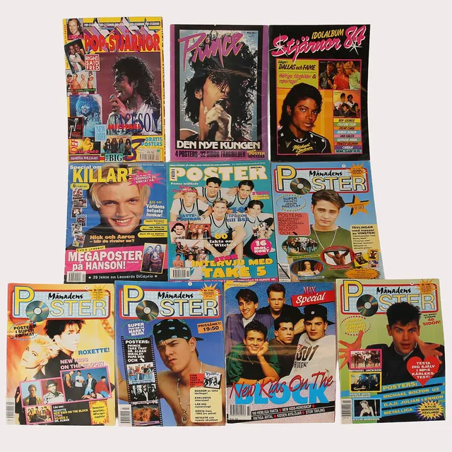 POSTERTIDNINGAR, "Månadens Poster," "Pop Stjärnor" mm 10 stycken, 1990- tal.