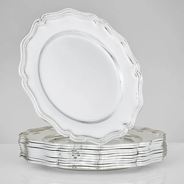 KARL ANDERSSON. Undertallrikar, 11 stycken, silver, Stockholm 1904-1935. Rokoko-stil.
