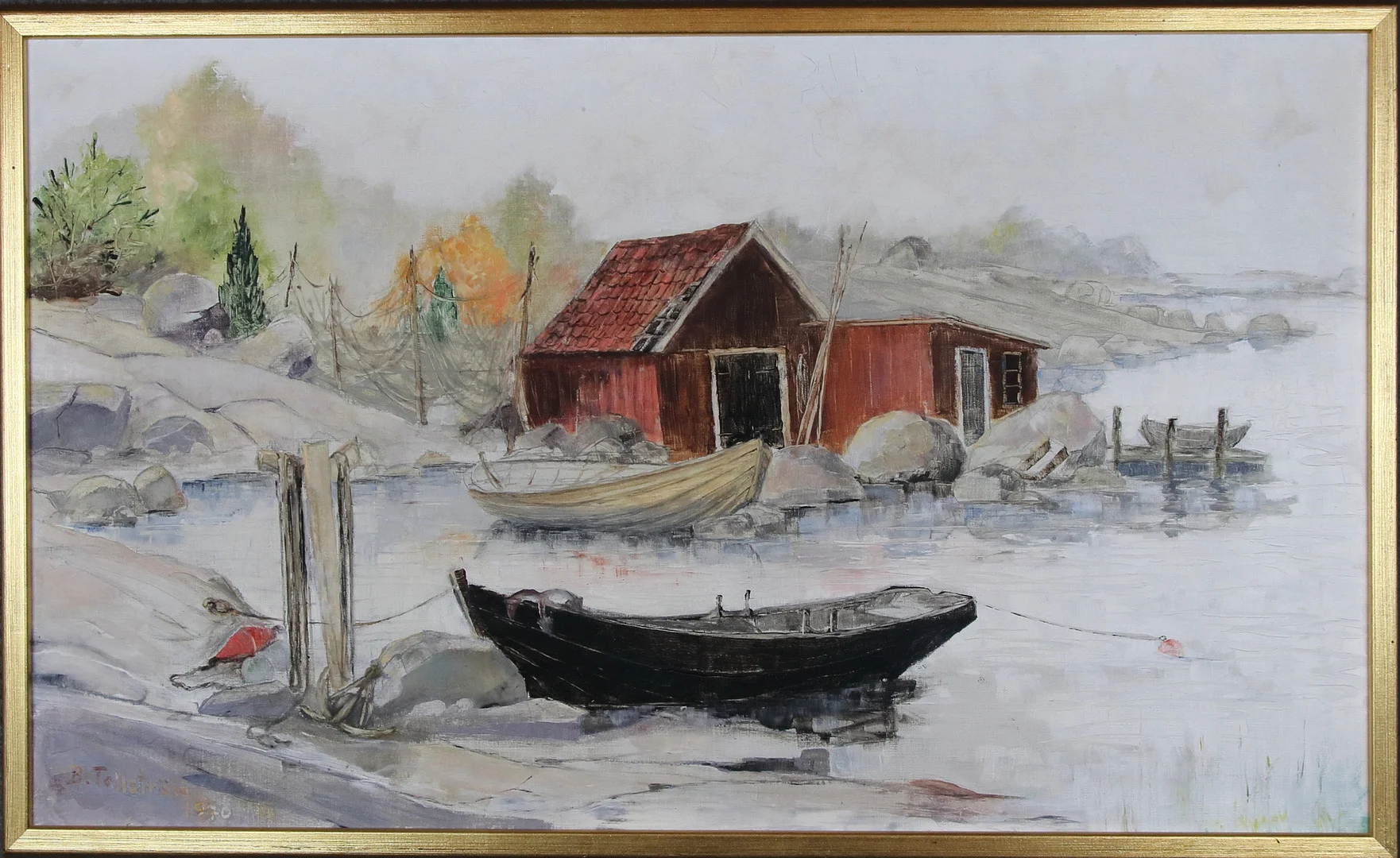 BROR TELLSTRÖM. Olja på duk, "gammal Blekingeeka", signerad 1970. — Paintings — Höganäs Auktionsverk