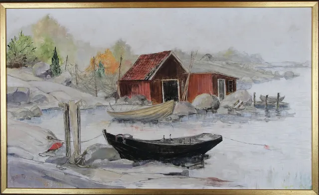BROR TELLSTRÖM. Olja på duk, "gammal Blekingeeka", signerad 1970.