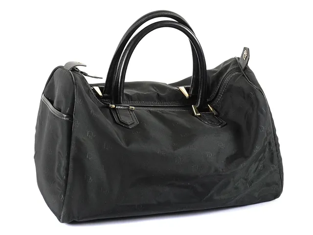 BAG, CHRISTIAN DIOR, vintage, svart nylon, svart läder, 36x23x18 cm.
