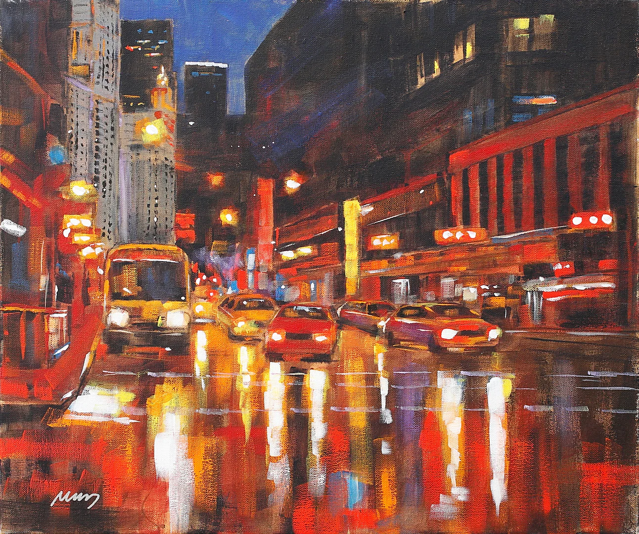 MARCUS JACOBSSON. Bilar i NYC, akryl på duk, signerd Marcus. — Paintings — Garpenhus Auktioner