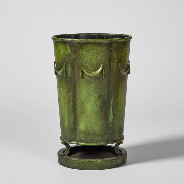 EDVIN OLLERS. "Umbrella stand, No. 1", Näfveqvarn, 1920s-30s, green patinated cast iron.