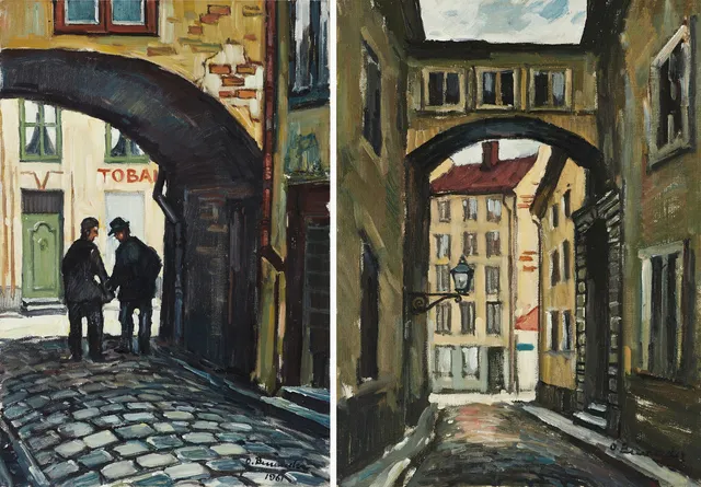 OLOF BENANDER (2), Gamla stan, gatumotiv, olja på duk.