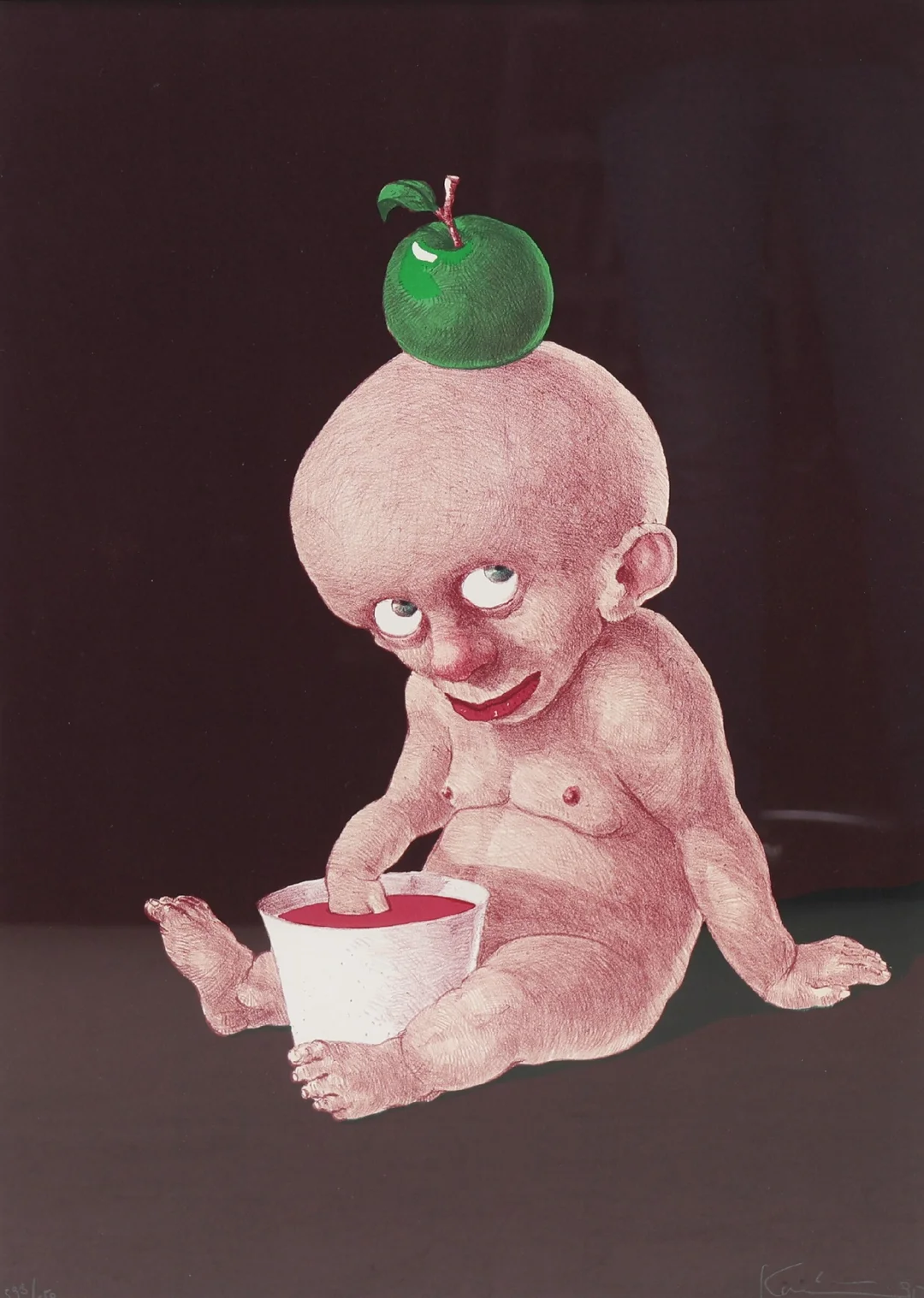 Michael Kvium: “Naive arrangement”. Lithograph in colors, 1995. — Paintings and sculptures/Prints and photography — Lauritz