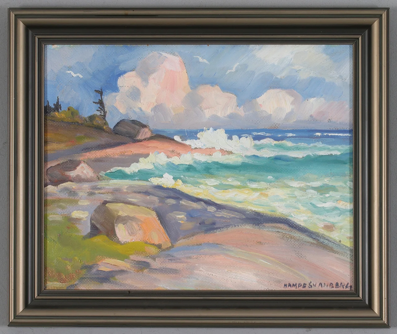 HAMPE SVANBERG. olja på pannå, havsvy, signerad. — Paintings — Stadsauktion Sundsvall