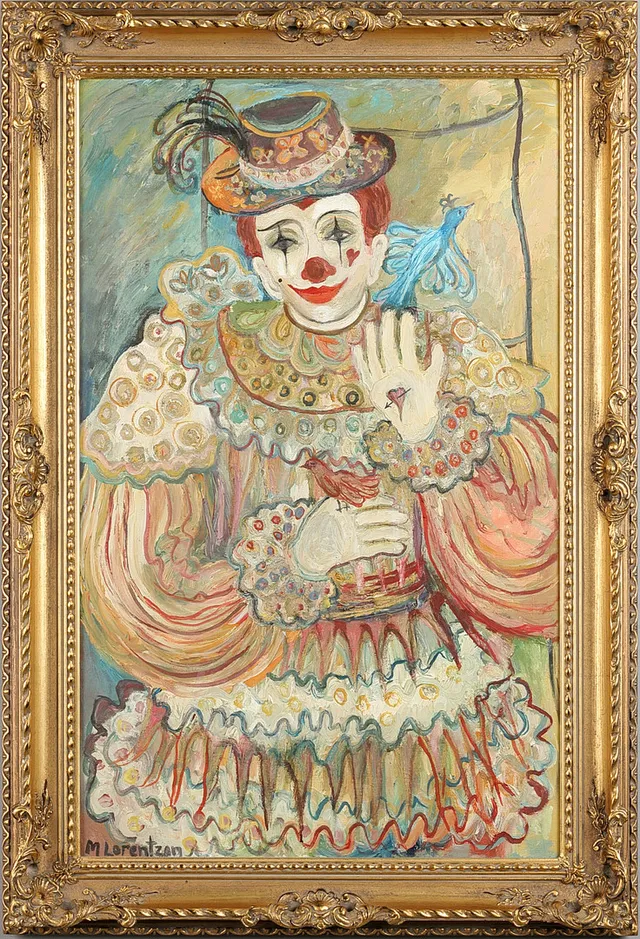 MONICA LORENTZON. Clown, signerad M.Lorentzon, olja på duk.