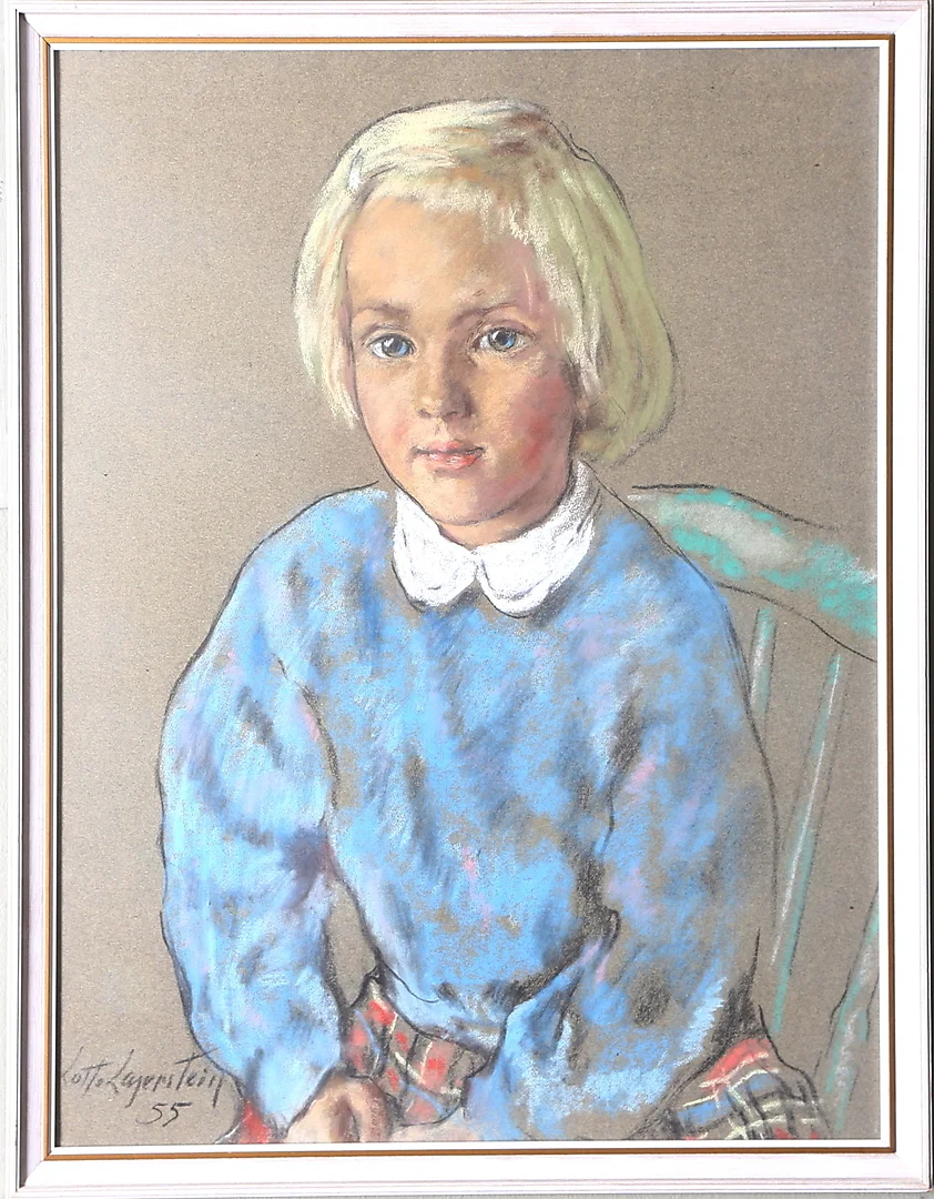 LOTTE LASERSTEIN. Barnporträtt, pastell, signerad och daterad -55. — Paintings — Kalmar Auktionsverk