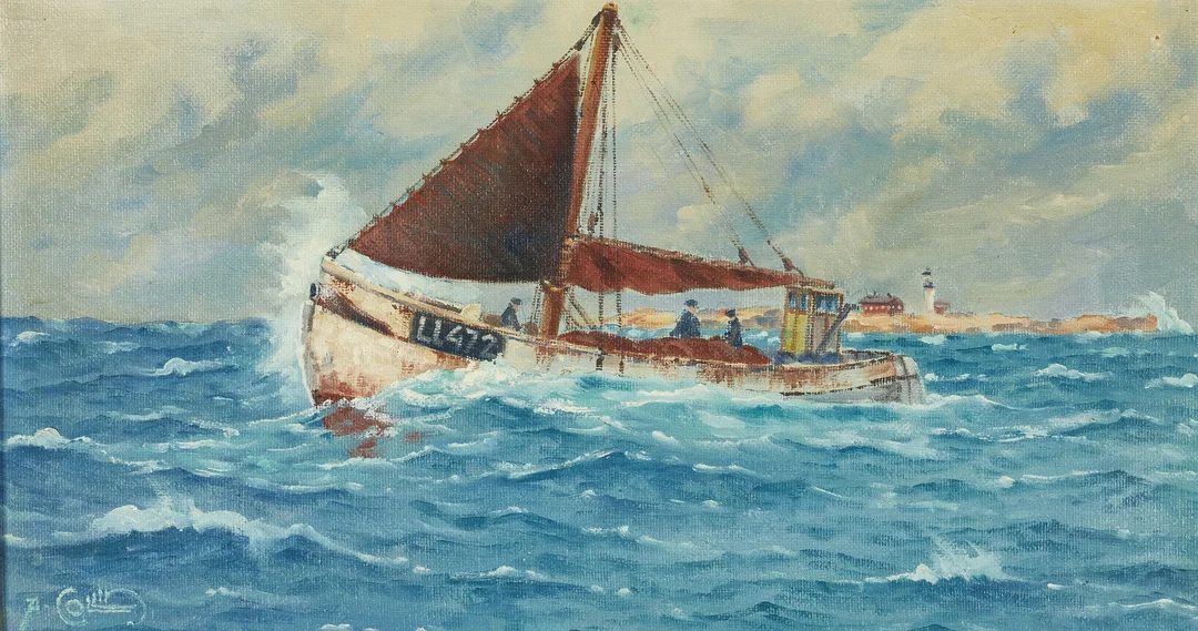 ALFRED COLLIN (Sverige, 1880-1944), "Måseskärs fyr, Bohuslän", signerad, olja på duk, ställd på pannå. — Paintings — Crafoord Auktioner Stockholm