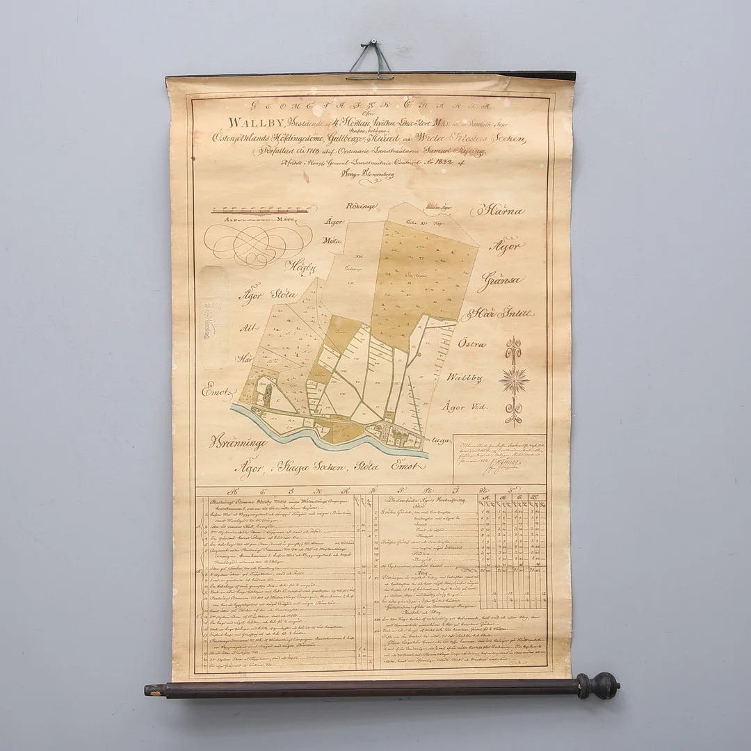 KARTA, Charta Öfver Wallby år 1718. — Maps — Auktionshuset Thelin & Johansson