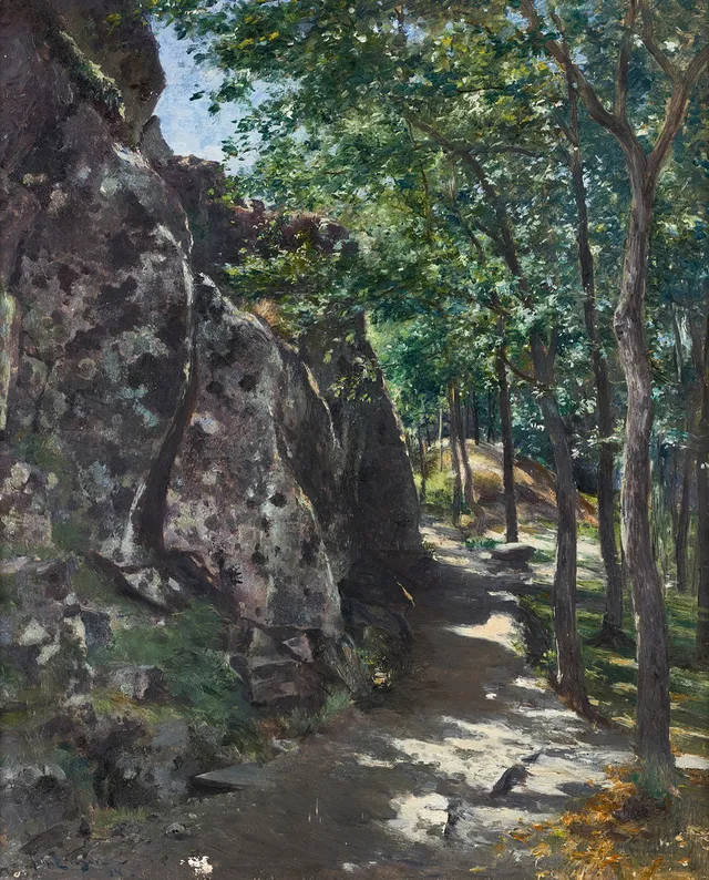 JOHAN ERICSON (SVERIGE, 1849–1925). Skogsglänta, olja på pannå, signerad.