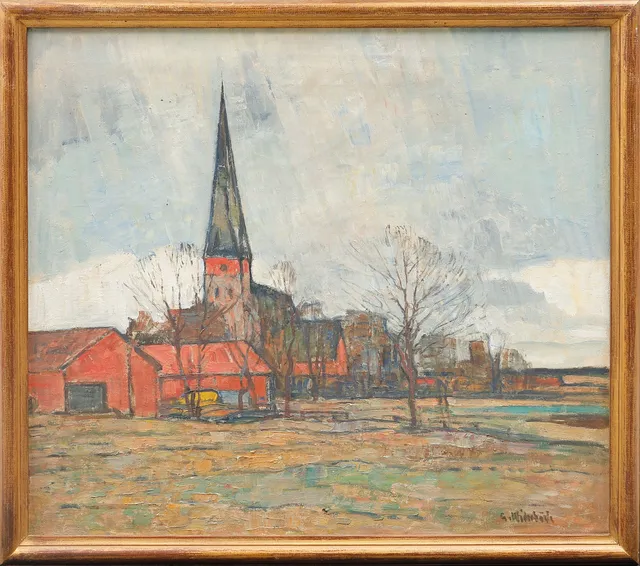 GUSTEN WIDERBÄCK. "Vaksala kyrka", olja på duk, signerad.
