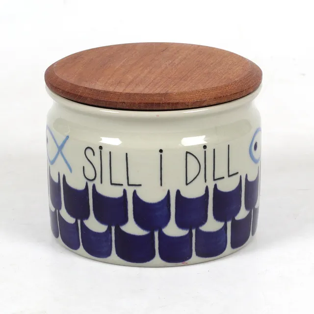 MARIANNE WESTMAN. Burk med lock, porslin, "Sill i dill", Rörstrand.