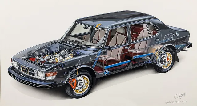 RONY LUTZ. SAAB. Original. Röntgenbild Saab 99 GLE.