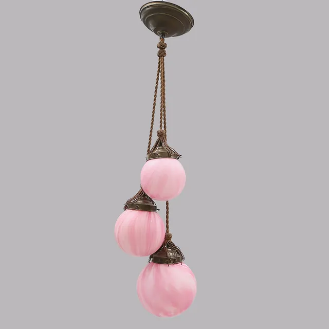 TAKLAMPA, mässing/glas, rosa kupor, 1900-tal.