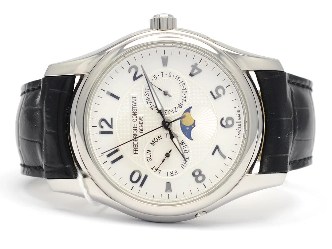Frederique Constant, Geneve, Runabout Moonphase, Cal ETA 2892A2, refnr. FC-360XR6B4/6, herrur, stål, automat, safirglas, dag, datum, månfas, glasbaksida, läderarmband, viklås, limiterad och numrerad 0777/1888, — Klockor/Frederique Constant — Kaplans