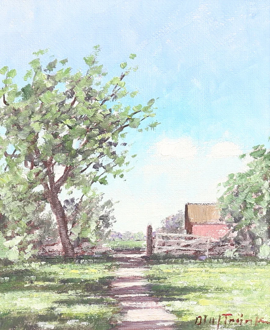OLOF TRÄNK. "Grind vid fält". Olja på pannå, signerad. — Paintings — Auktionshuset Thelin & Johansson