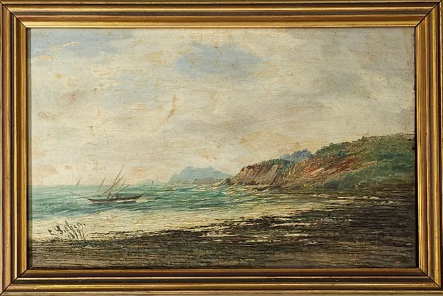 FIRMA ILEGIBLE (FINALES SIGLO XIX). VISIÓN COSTERA. ÓLEO SOBRE TABLA. FECHADO EN 1899.