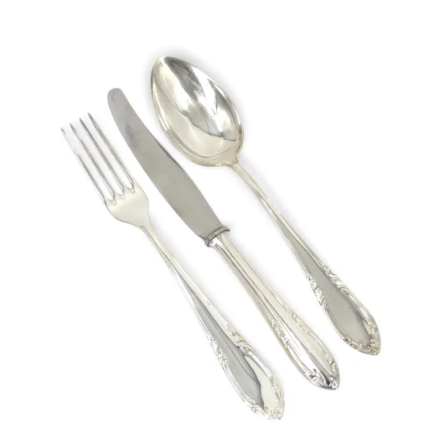 MATBESTICK, 30 delar, "Slottsbarock", nysilver, 1900-tal.