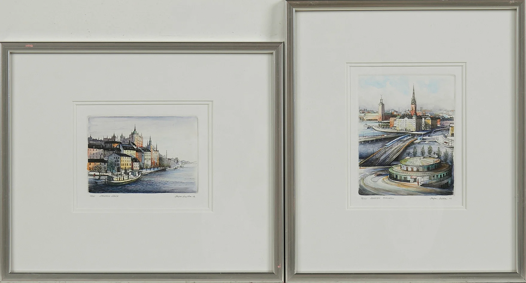 STAFFAN SNIDARE. etsningar, 2 st, akvarellerade, signerade samt numrerade 92/325 samt 161/325. — Engravings & Prints — Stockholms Auktionsverk Sickla