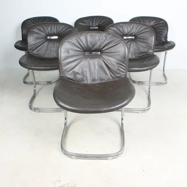 GASTONE RINALDI. für Cidue, Set von 6 Freischwingern, Italien, 1970er Jahre.