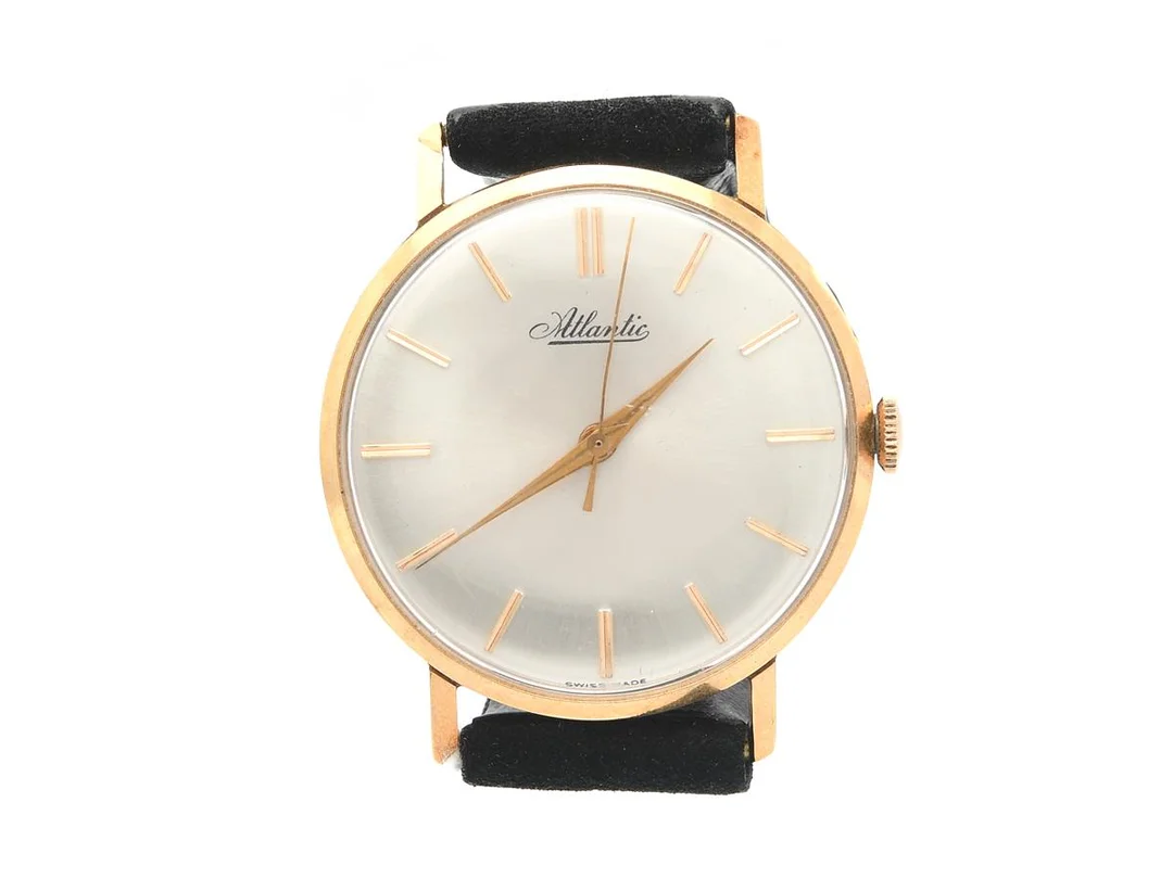 Atlantic, 18K 34mm automatisk, boettnr:266174, med slitet armband i sammet — Klockor/Atlantic — Kaplans
